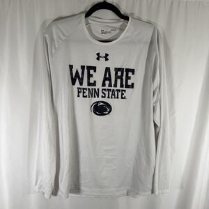 Penn State Under Armour Shirt Men's Large White Long Sleeve Crew Neck Loose
